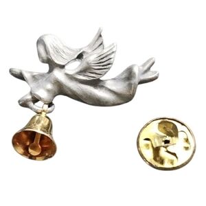 Vintage Pewter Angel Hat/Lapel Pin with Gold Bell